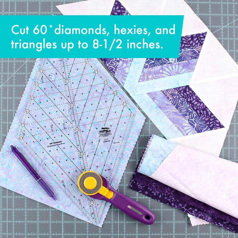 Creative Grids 60 Degree Diamond Ruler â€“ CGR60DIA â€“ Made in USA, Non-Slip Grip Acrylic Quilting, Sewing, Crafting, Patchwork Ruler & Template - Image 2